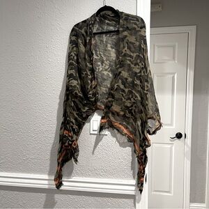 Camouflage Sheer shawl scarf wrap with Orange Trim